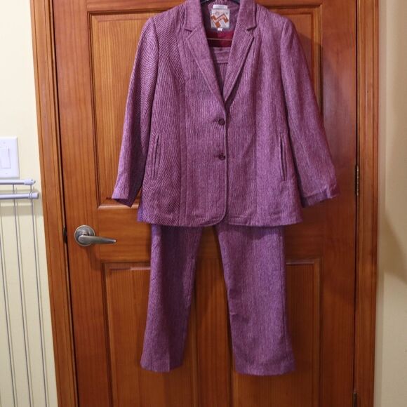 Horny Berry Vintage Purple Textured Pantsuit Jacket & Pants Professional LG - Picture 2 of 16